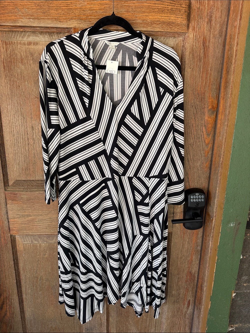 Cato Black and White Striped V-Neck Midi Dress